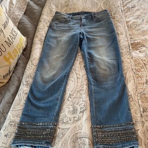 Slim light wash beaded and sequins crop jeans